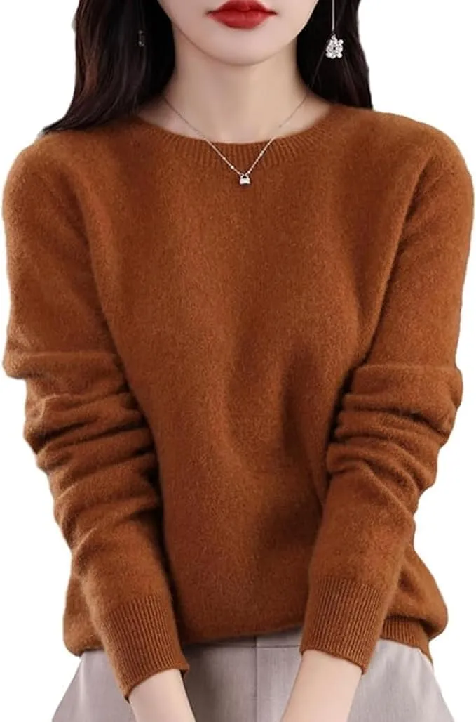 100% Cashmere Crew Neck Long Sleeve Soft Pullover Sweater Women's Cashmere Sweater