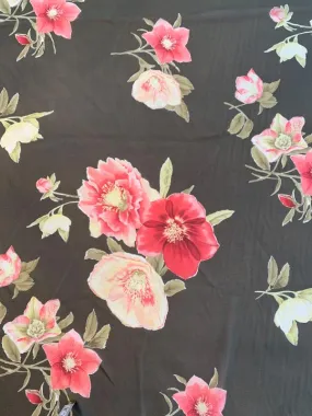 Airy Floral Printed Silk Chiffon Panel - Brown / Olive / Strawberry Red