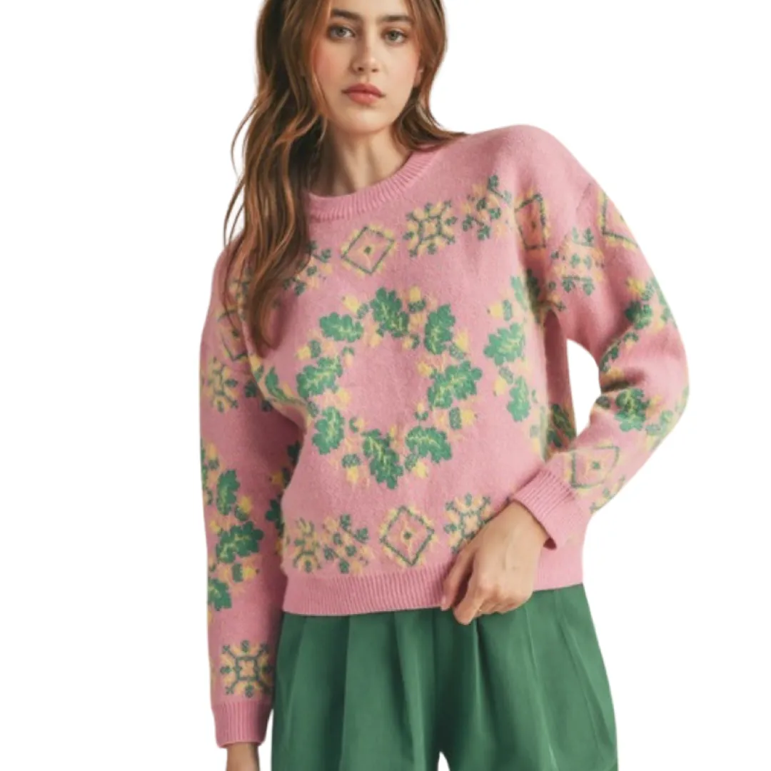 Apparel- En Merci Mixed Knit Faire Isle Sweater