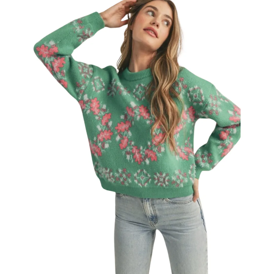 Apparel- En Merci Mixed Knit Faire Isle Sweater