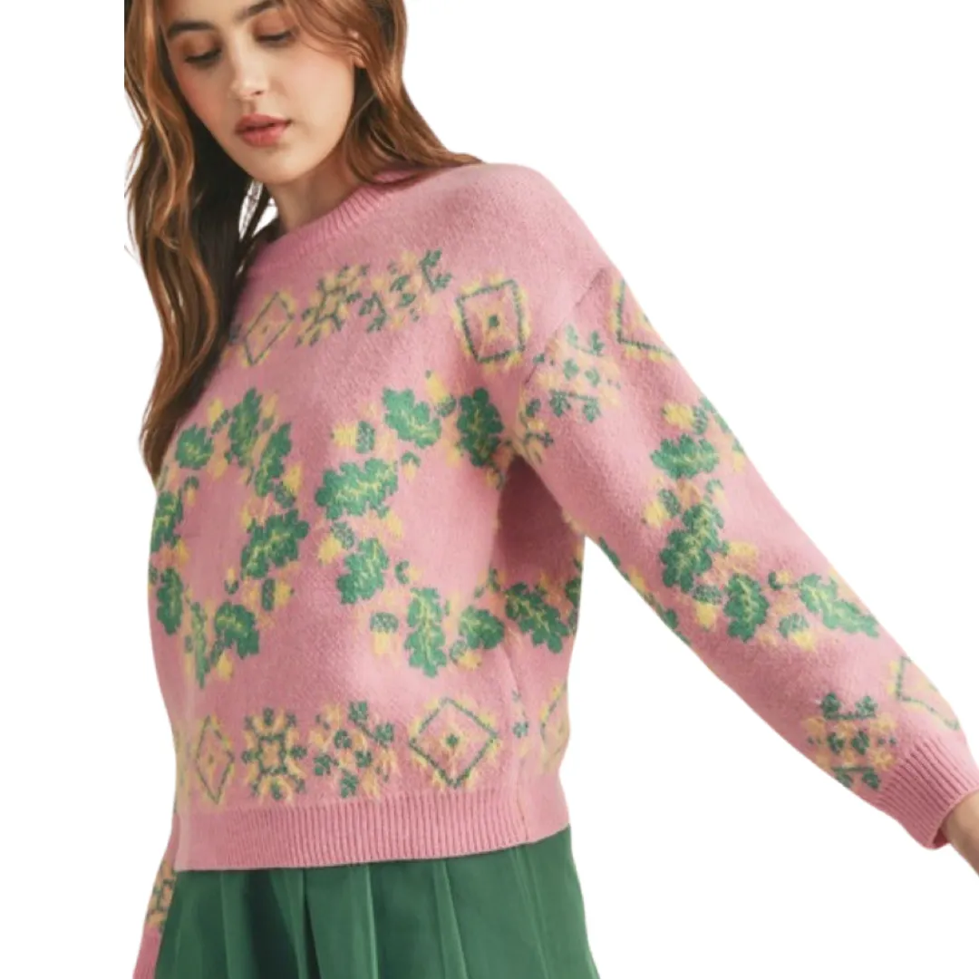 Apparel- En Merci Mixed Knit Faire Isle Sweater