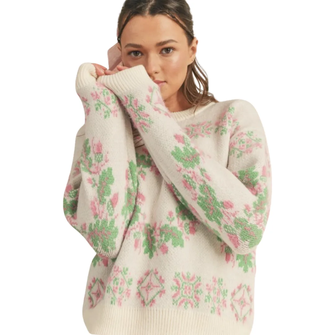 Apparel- En Merci Mixed Knit Faire Isle Sweater