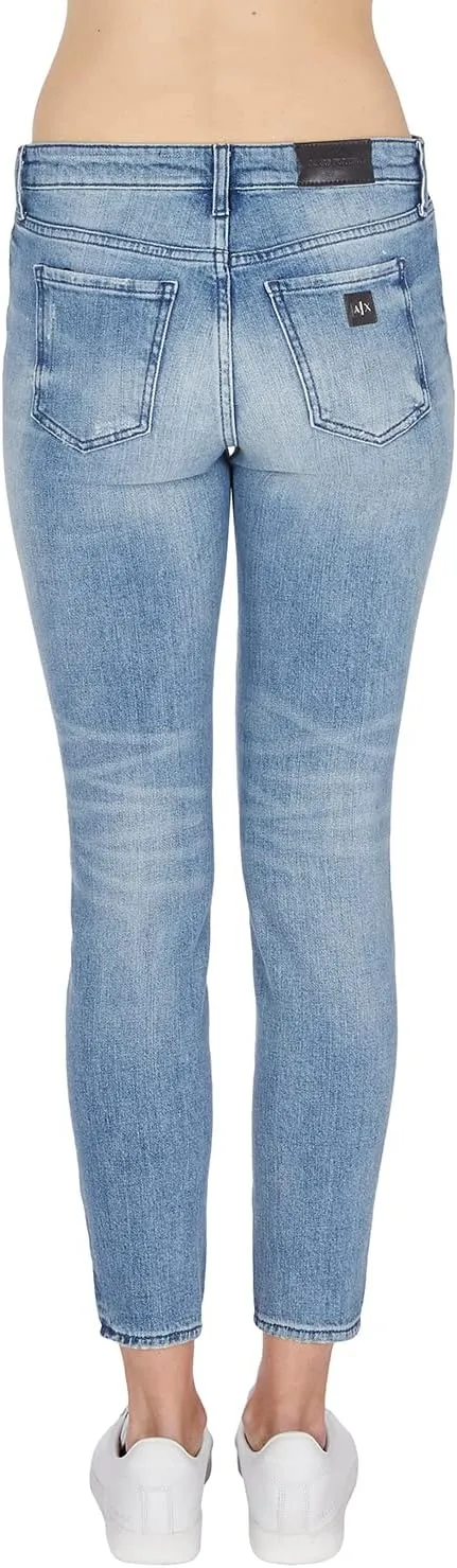 Armani Exchange Women's Comfort Stretch Super Skinny Light Wash Cropped Denim Pants