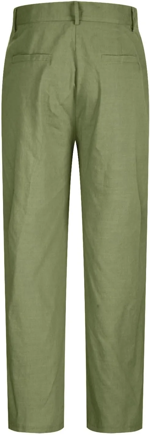 Aymnlox Mens Dress Pants Pleated Front Casual Twill Pants Casual Vintage Straight Fit Wide Leg Loose Trousers with Pockets