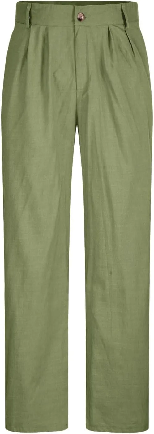 Aymnlox Mens Dress Pants Pleated Front Casual Twill Pants Casual Vintage Straight Fit Wide Leg Loose Trousers with Pockets