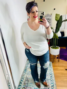 Basics Are Best Long Sleeve V-Neck Top in Bone