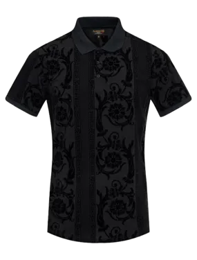 Black Men's Fashion Design Paisley Printed Short Sleeve Polo Shirt Regular-Fit
