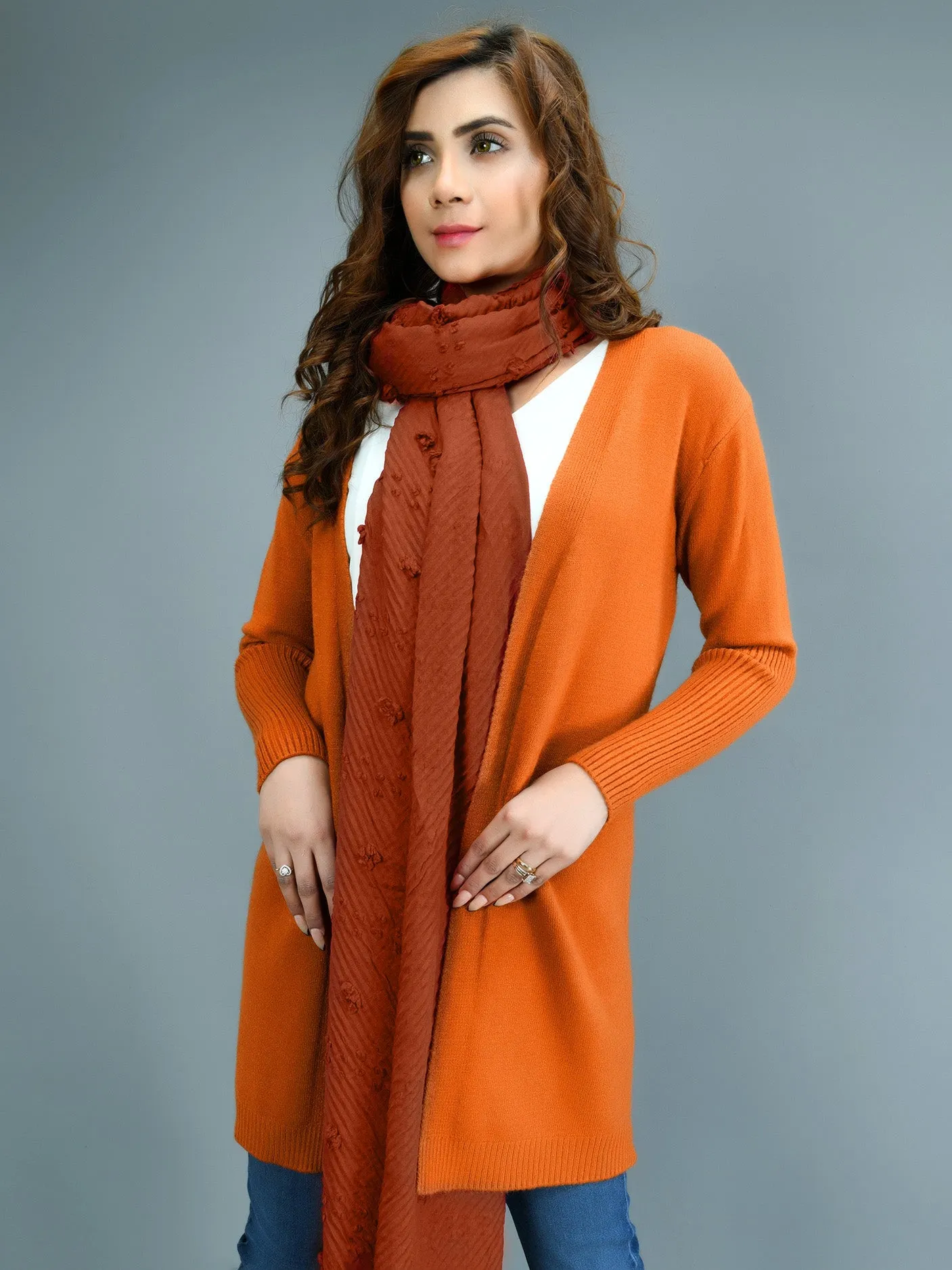 Broshia Viscose Crush Scarf - Dark Orange