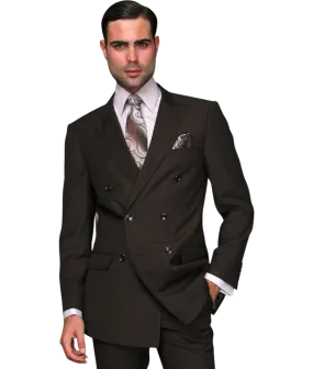 Brown Statement men's suit double breasted classic fit pleated pants