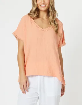 Byron Cotton V Neck Top - Papaya