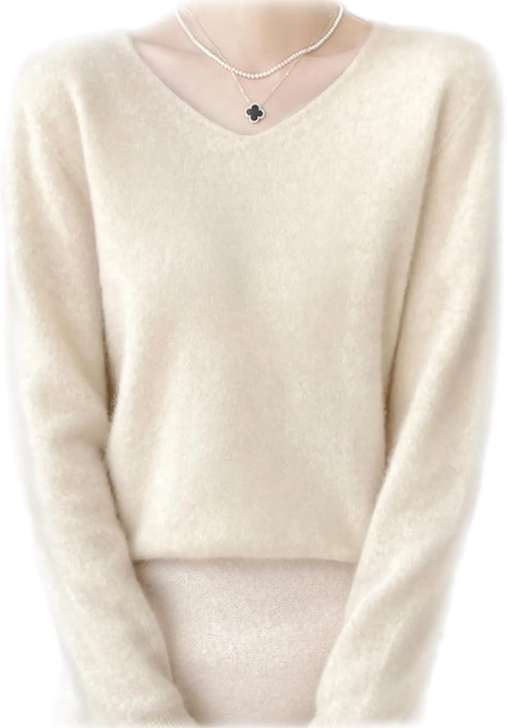 Cashmere Sweaters for Women, 100% Cashmere V Neck Long Sleeve Soft Pullover Sweater Soft Warm Cozy Lightweight Wool Knit Sweater,L,Brown