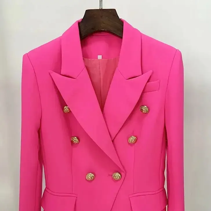 Classic Double-Breasted Blazer Metal Buttons Slim Fit