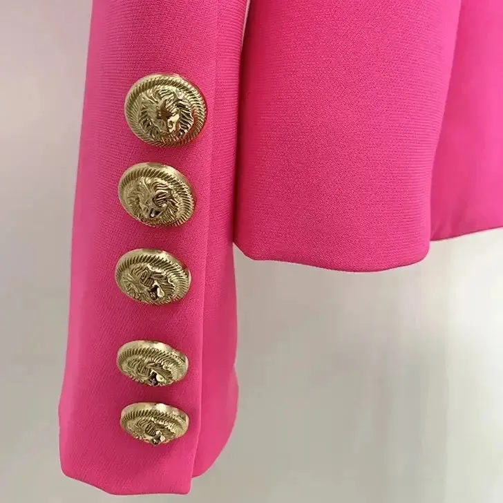 Classic Double-Breasted Blazer Metal Buttons Slim Fit