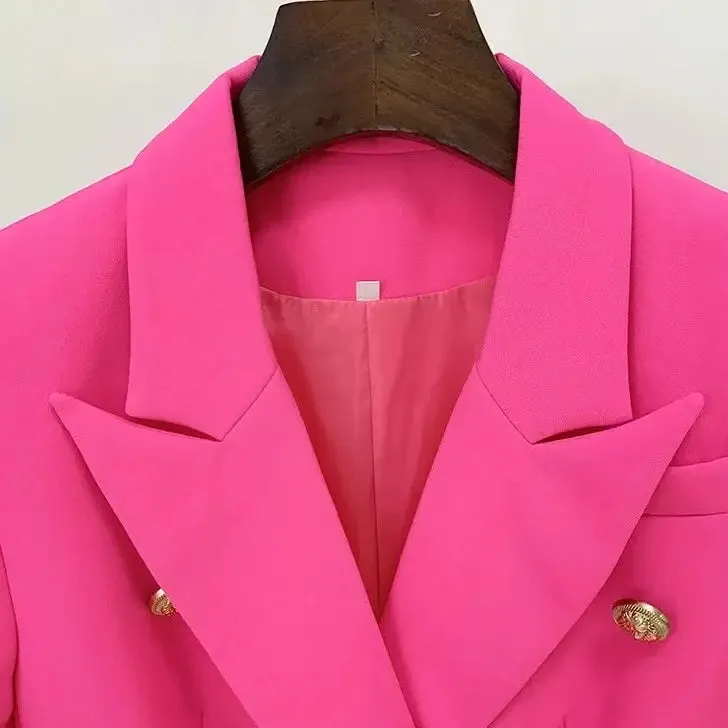 Classic Double-Breasted Blazer Metal Buttons Slim Fit