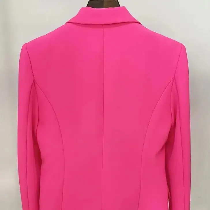 Classic Double-Breasted Blazer Metal Buttons Slim Fit