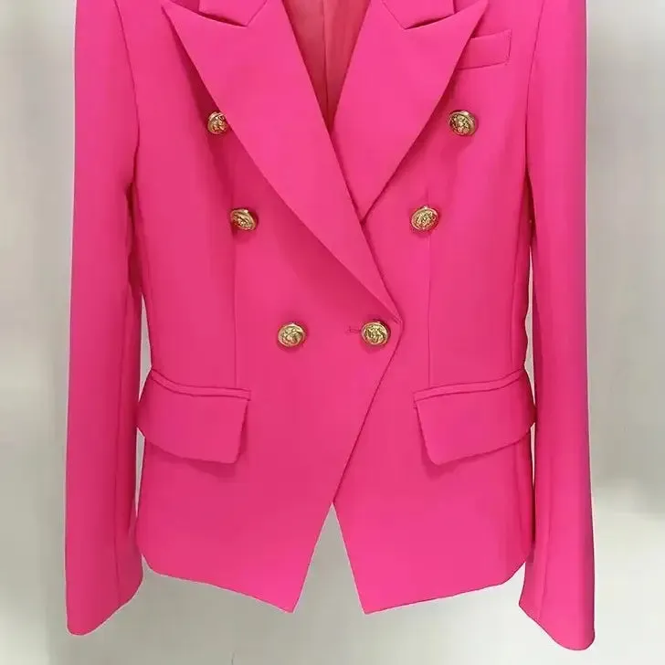 Classic Double-Breasted Blazer Metal Buttons Slim Fit