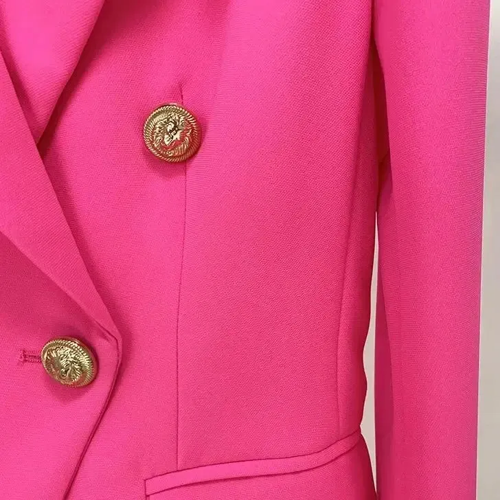Classic Double-Breasted Blazer Metal Buttons Slim Fit