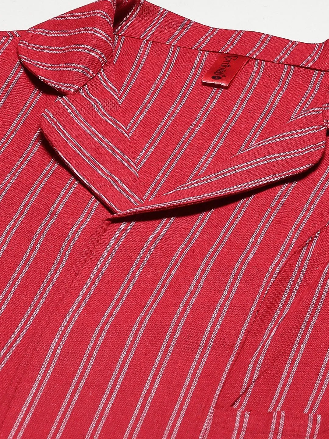 Cottinfab Women Red White Striped Open Front Jacket