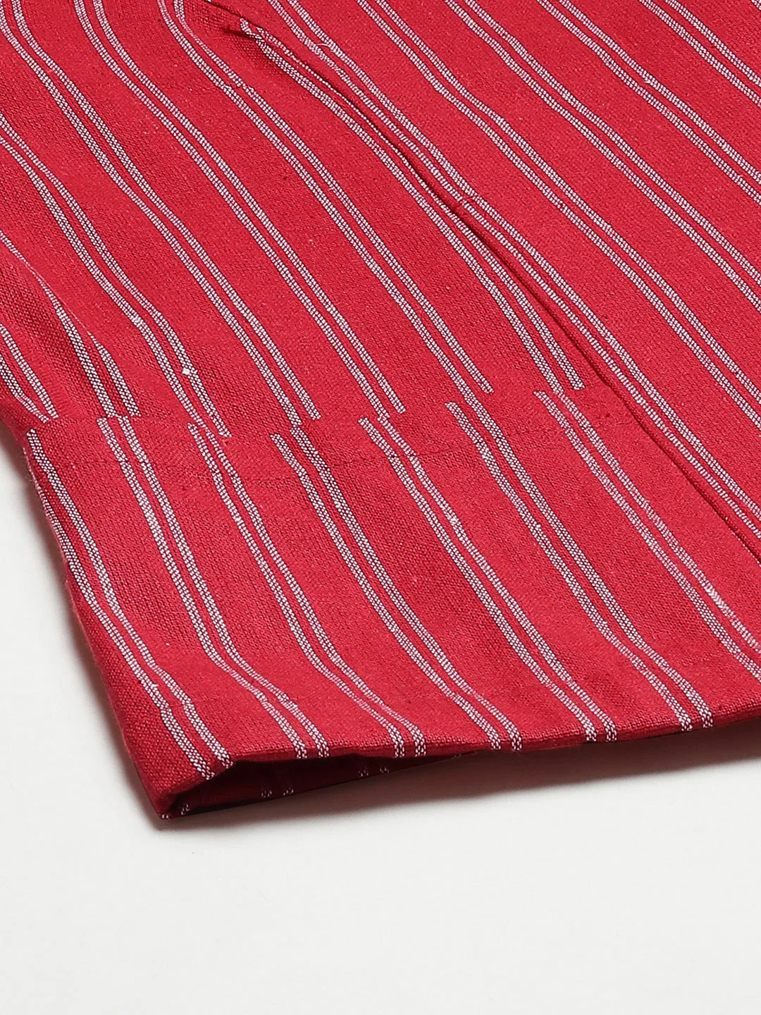 Cottinfab Women Red White Striped Open Front Jacket