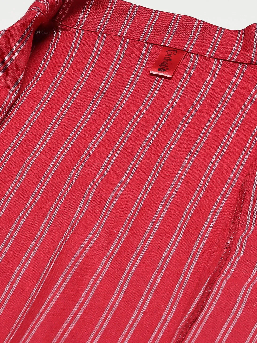Cottinfab Women Red White Striped Open Front Jacket