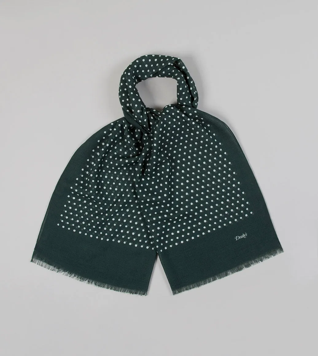 Drake's Polka Dot Wool Scarf / Green