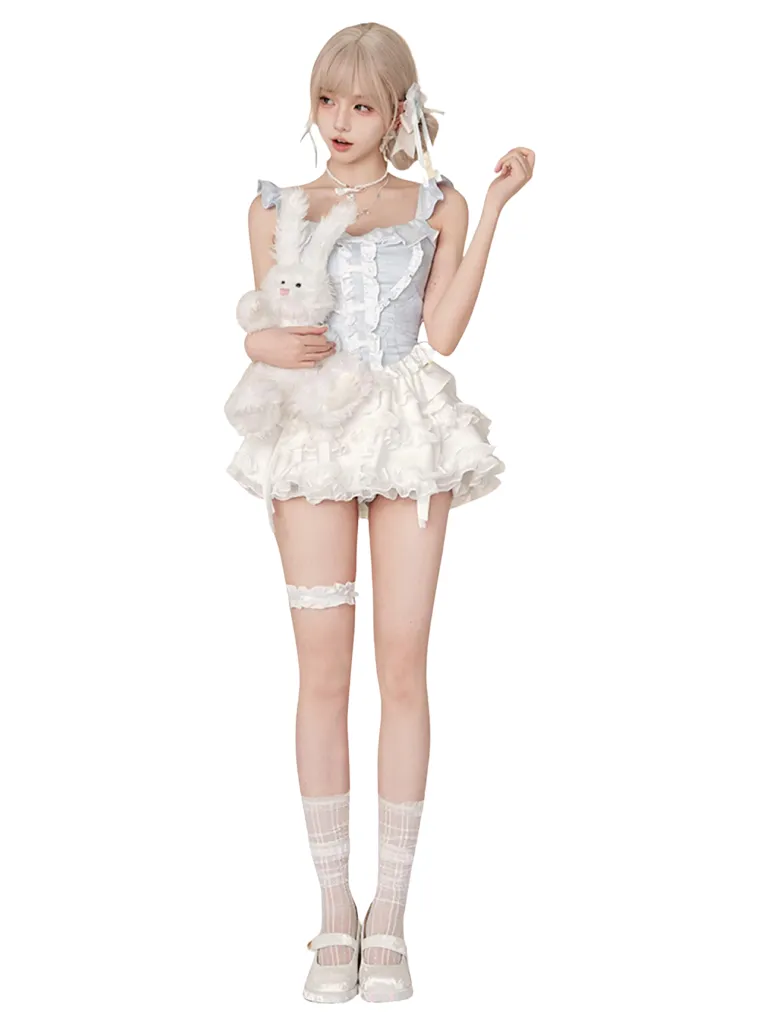 Elf Suspender Skirt Top Blue Cardigan White Cake White   Summer
