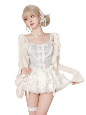Elf Suspender Skirt Top Blue Cardigan White Cake White   Summer