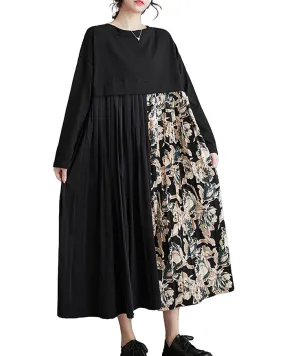 ellazhu Women's Oversized Patchwork Floral Print Color Block Shirt Dress GZ131