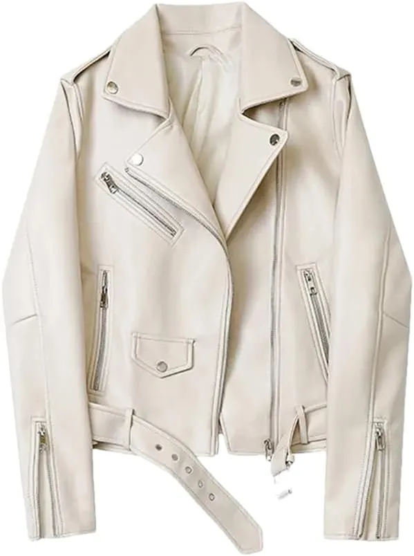 ERFMFKL Women's Solid Classic Long Sleeves Jacket Belt Motorcycle Jacket Oversized Faux Leather Jacket