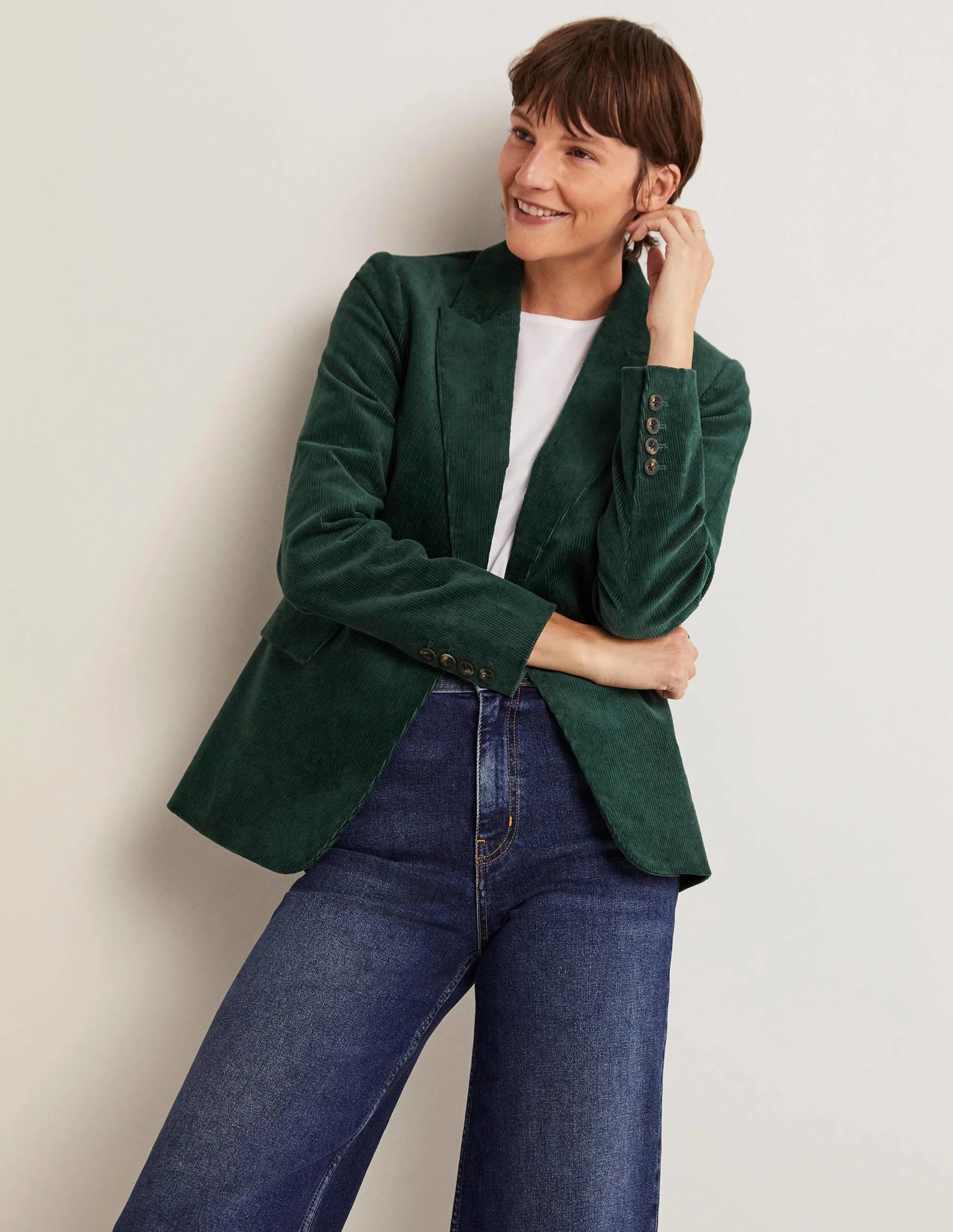 Fitted Corduroy Blazer-Trekking Green