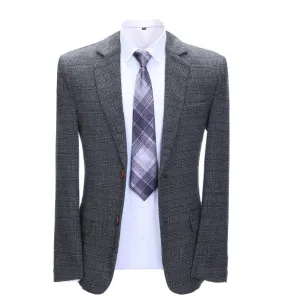 Formal Men's Business Navy Plaid Notch Lapel Blazer
