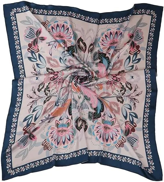 Four Leaf Women's Polyester Satin Silk Square Printed Scarf Pack of 2