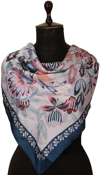 Four Leaf Women's Polyester Satin Silk Square Printed Scarf Pack of 2