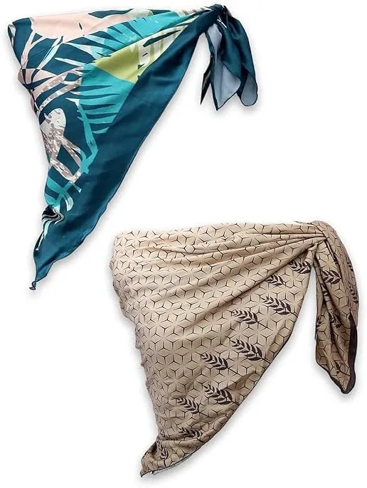 Four Leaf Women's Polyester Satin Silk Square Printed Scarf Pack of 2