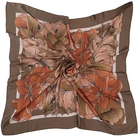 Four Leaf Women's Polyester Satin Silk Square Printed Scarf Pack of 2