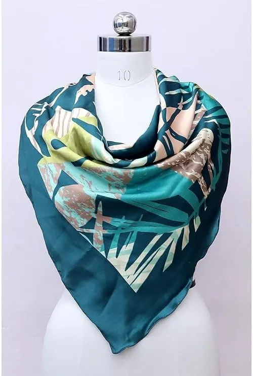 Four Leaf Women's Polyester Satin Silk Square Printed Scarf Pack of 2