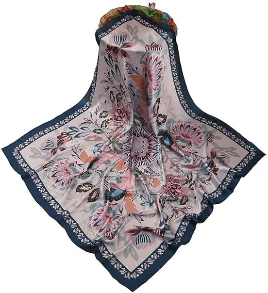 Four Leaf Women's Polyester Satin Silk Square Printed Scarf Pack of 2