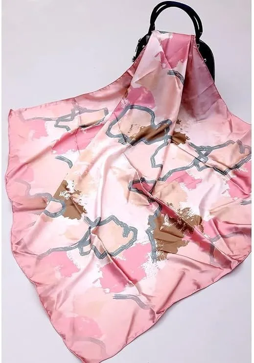 Four Leaf Women's Polyester Satin Silk Square Printed Scarf Pack of 2