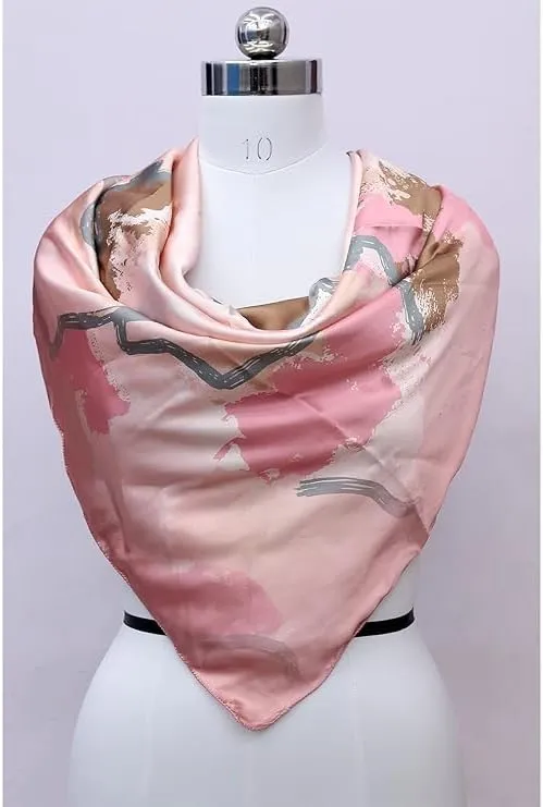 Four Leaf Women's Polyester Satin Silk Square Printed Scarf Pack of 2