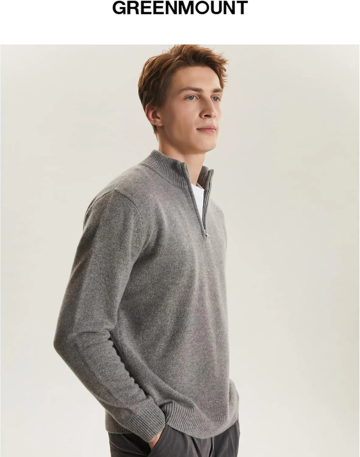 GreenMount Men's Quarter-Zip Sweater Cashmere Soft Long Sleeve Mock Neck Pullover Sweater Casual Sweater for Men