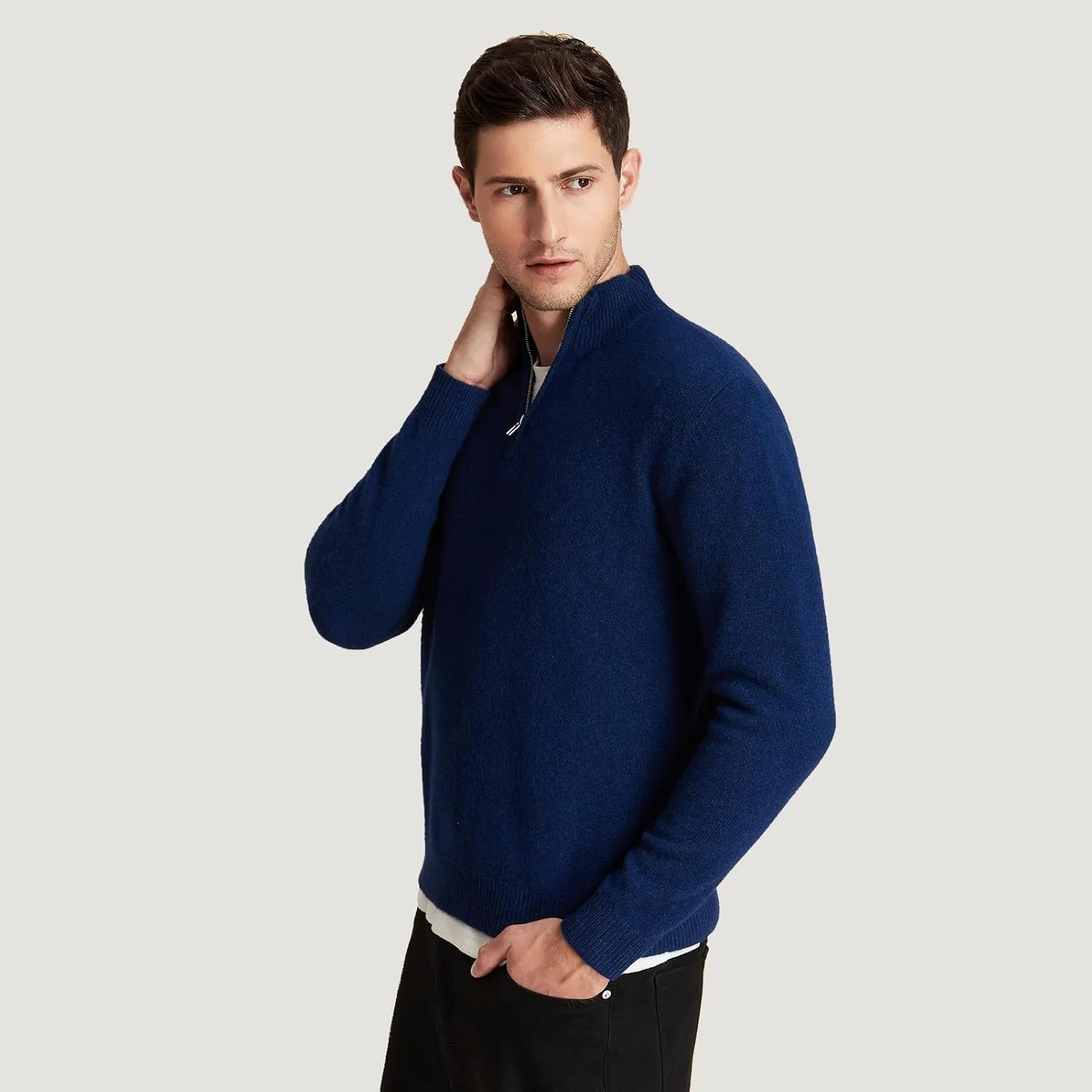 GreenMount Men's Quarter-Zip Sweater Cashmere Soft Long Sleeve Mock Neck Pullover Sweater Casual Sweater for Men