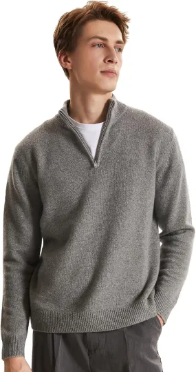 GreenMount Men's Quarter-Zip Sweater Cashmere Soft Long Sleeve Mock Neck Pullover Sweater Casual Sweater for Men