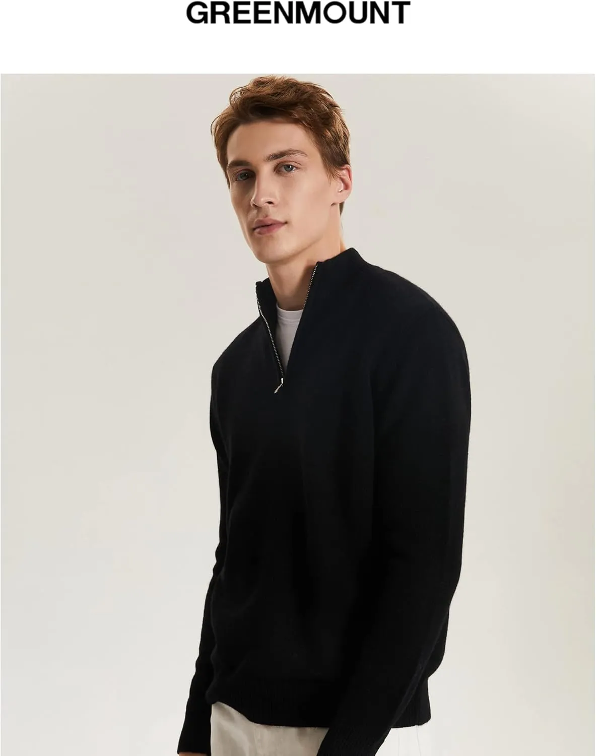 GreenMount Men's Quarter-Zip Sweater Cashmere Soft Long Sleeve Mock Neck Pullover Sweater Casual Sweater for Men