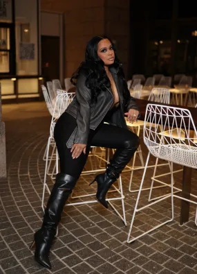 Grey Biker Leather Jacket