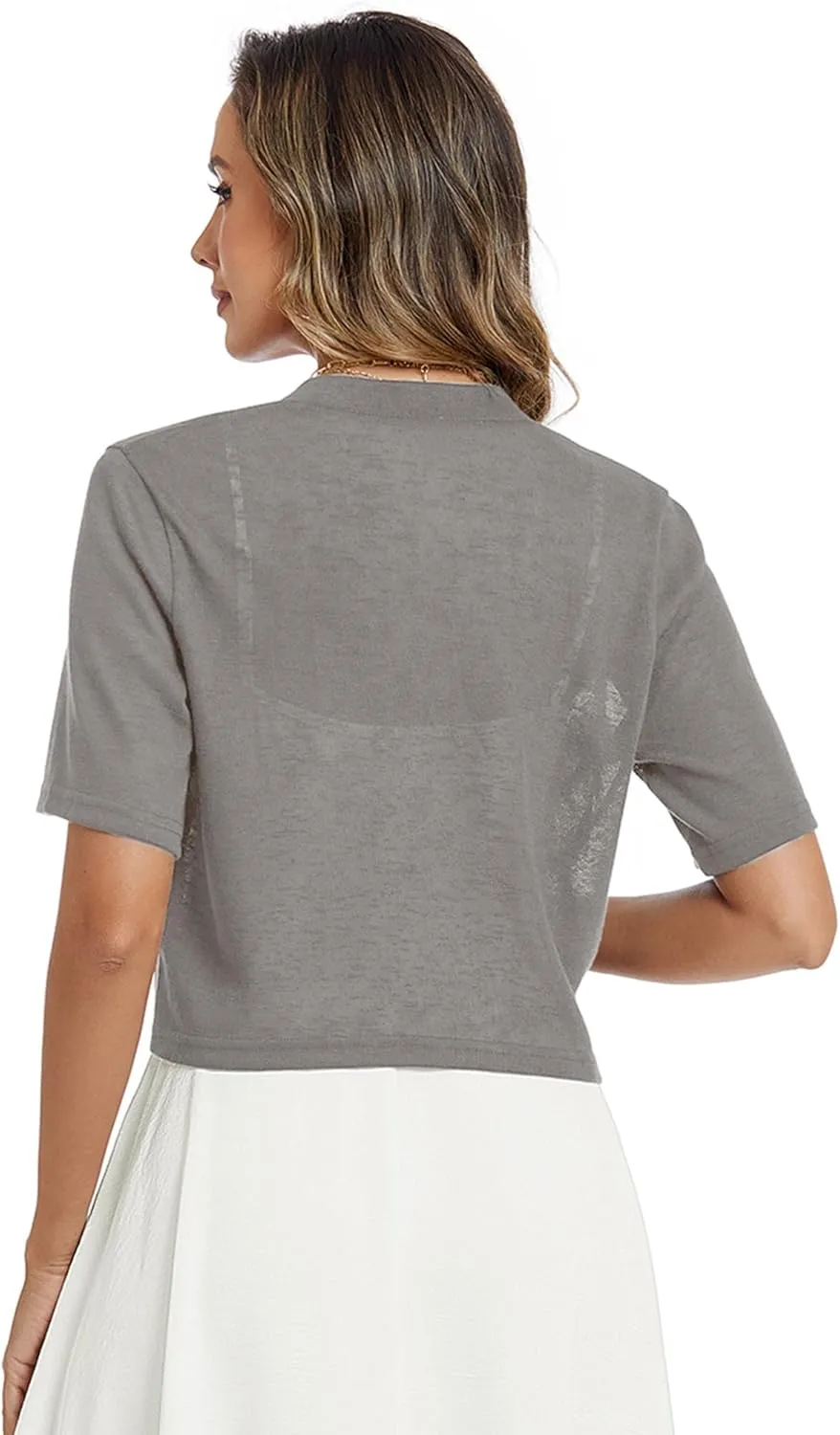 Heymoments Women's Thin Shrugs Short Sleeve Lightweight Cropped Tops Open Front Knitted Cardigan for Dress Summer Bolero