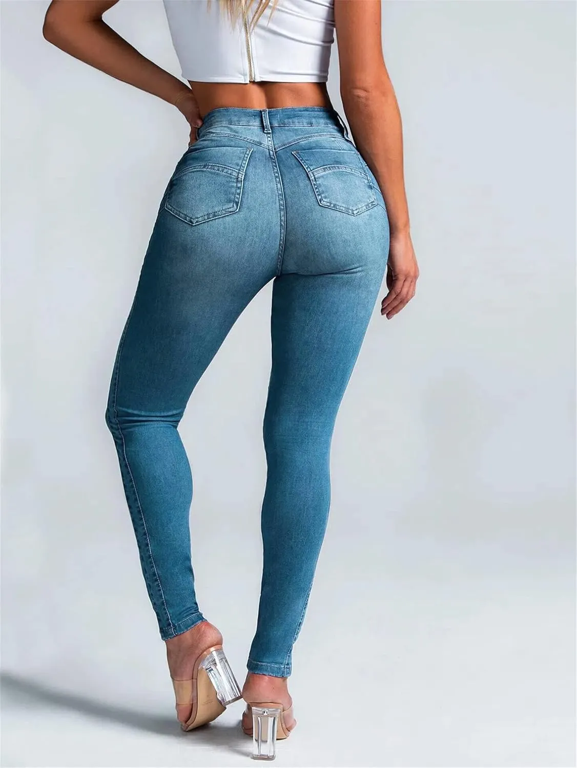 High Waisted Skinny Denim Pants for Women Stretchy Slim Butt Lift Pencil Jeans Stretch Slim Tapered Pants Jean Trousers (Large,Light Blue)