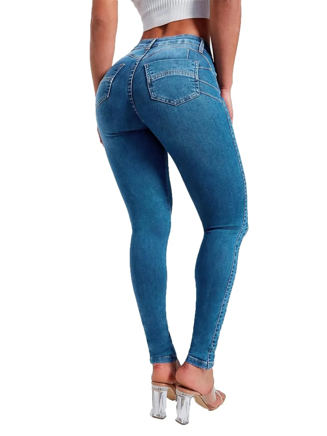 High Waisted Skinny Denim Pants for Women Stretchy Slim Butt Lift Pencil Jeans Stretch Slim Tapered Pants Jean Trousers (Large,Light Blue)