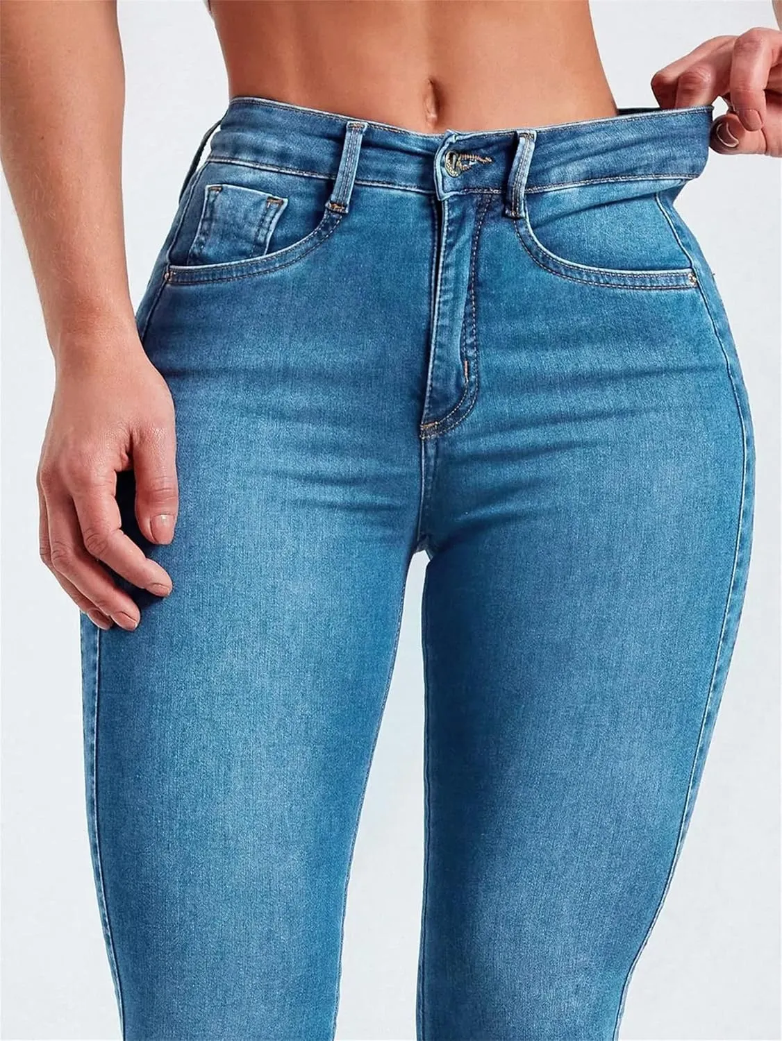 High Waisted Skinny Denim Pants for Women Stretchy Slim Butt Lift Pencil Jeans Stretch Slim Tapered Pants Jean Trousers (Large,Light Blue)