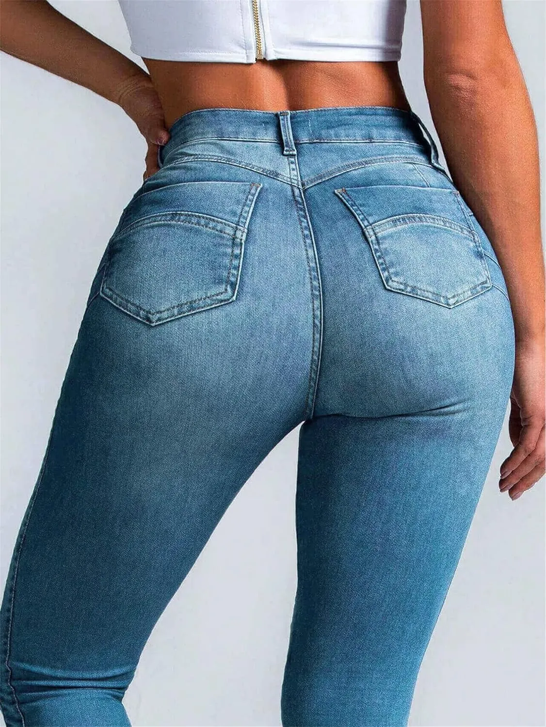 High Waisted Skinny Denim Pants for Women Stretchy Slim Butt Lift Pencil Jeans Stretch Slim Tapered Pants Jean Trousers (Large,Light Blue)