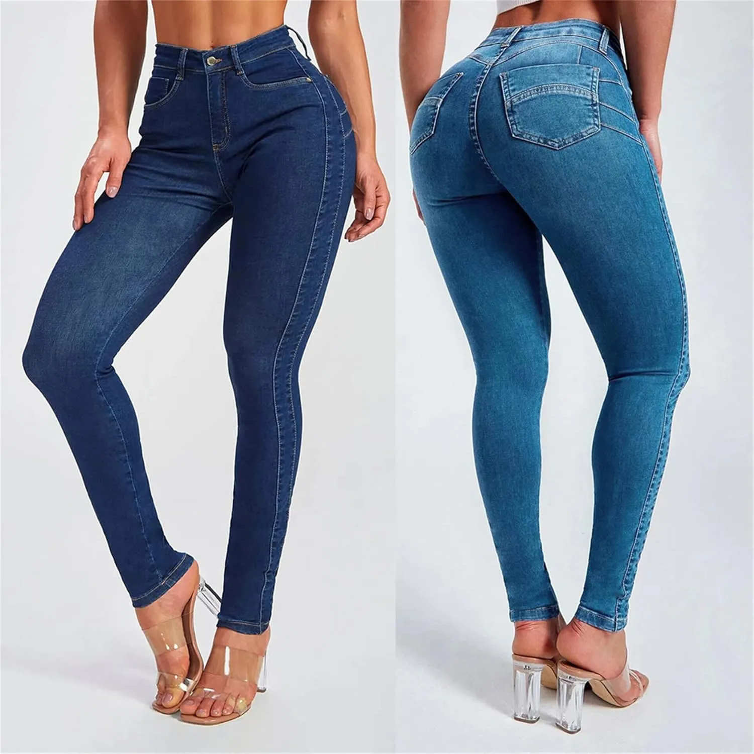 High Waisted Skinny Denim Pants for Women Stretchy Slim Butt Lift Pencil Jeans Stretch Slim Tapered Pants Jean Trousers (Large,Light Blue)